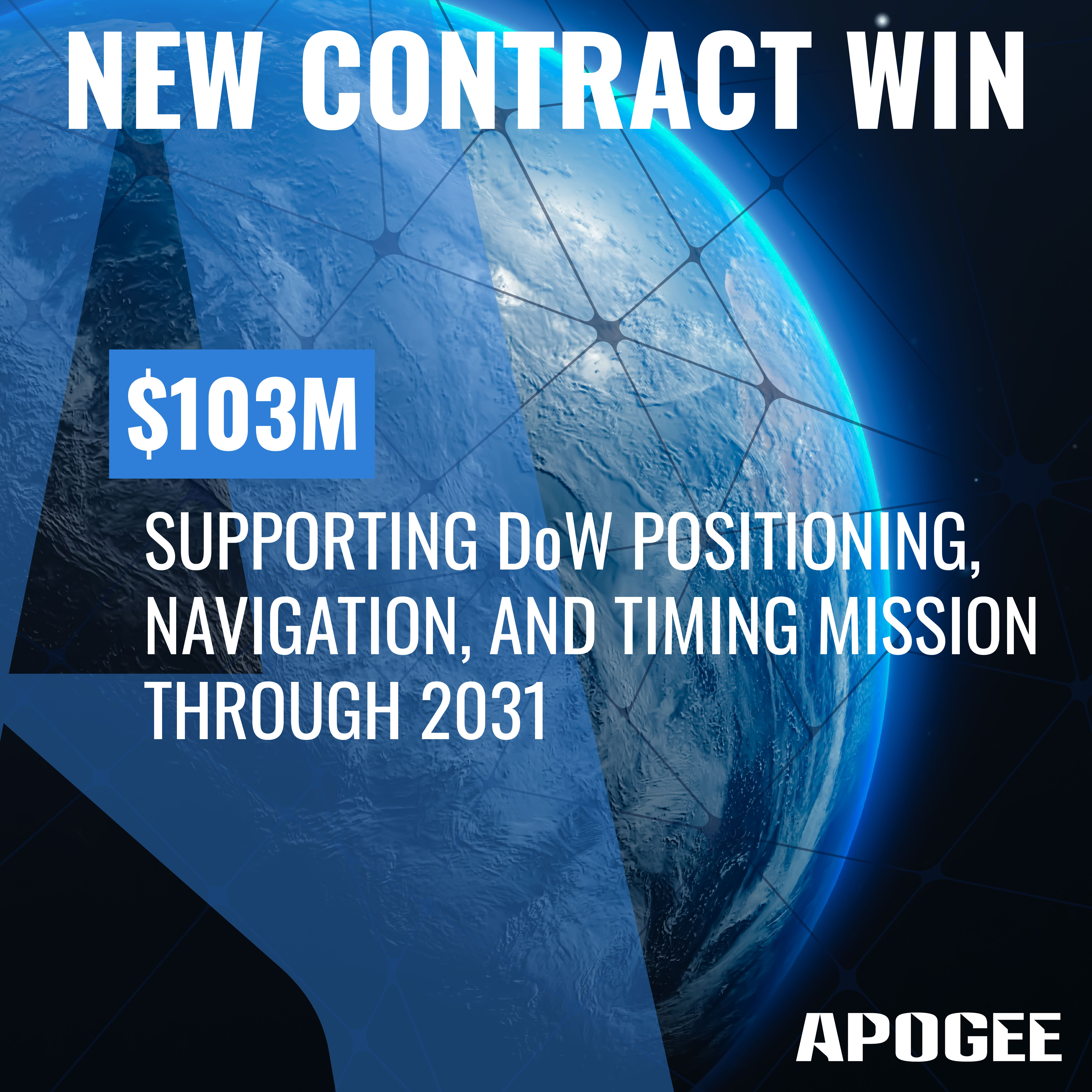 Apogee Awarded $103M Contract Supporting Positioning, Navigation, and Timing Mission